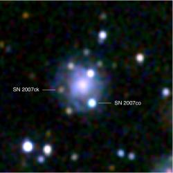 Supernova 2007ck (left) and Supernova 2007co . Credit: Stefan Immler NASA/GSFC, Swift Science Team.
