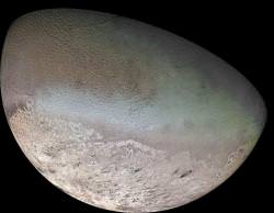 Triton, captured by Voyager 2. Image credit: NASA/JPL