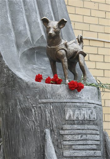 Laika statue outside a research facility in Moscow (AP Photo/RIA-Novosti, Alexei Nikolsky)