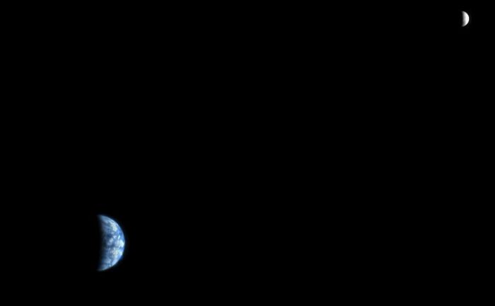 Image taken by the HiRISE camera on NASA's Mars Reconnaissance Orbiter, showing Earth and the Moon. Credit: NASA/JPL