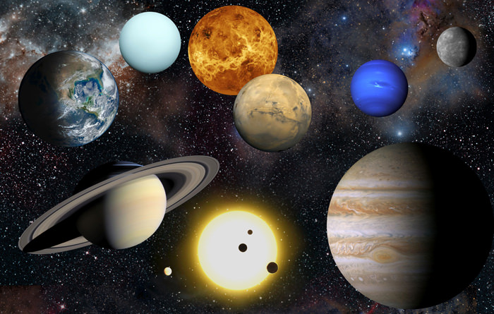 Artist's impression of the planets in our solar system, along with the Sun (at bottom). Credit: NASA