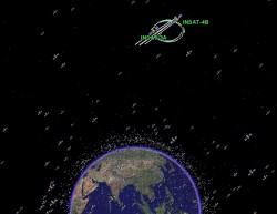 InSat-4, active communications satellites serving India. They\'re in geosynchronous orbit don\'t you know? (Google/Analytical Graphics)