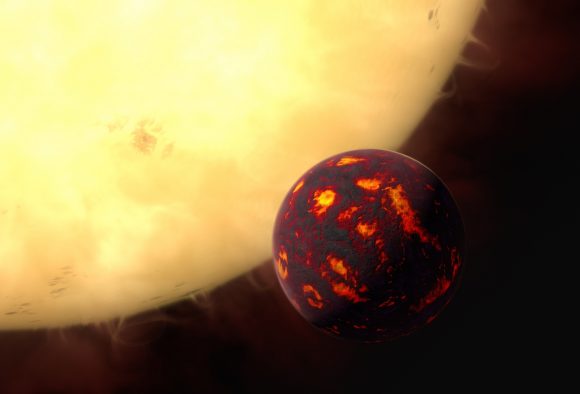 Artist’s impression of the super-Earth 55 Cancri e in front of its parent star. Credit: ESA/NASA