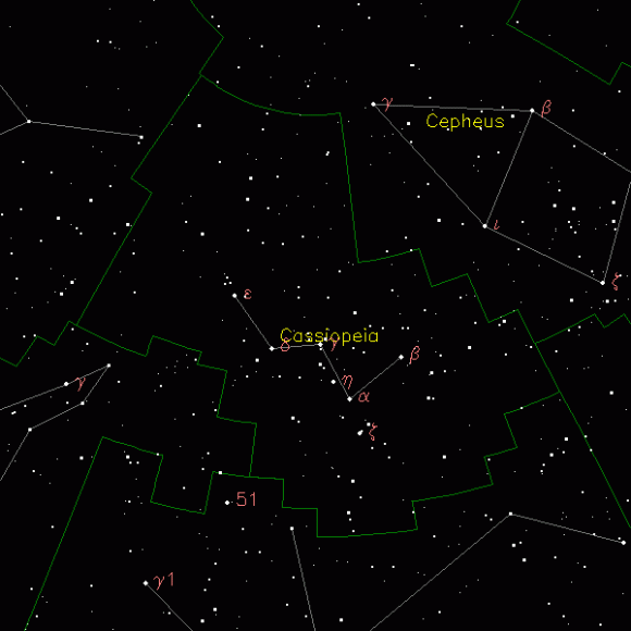 Cassiopeia Constellation. Starry Night Sky. Cluster Of 
