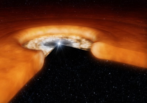 Artist's impression of a young star with surrounding disk of dust (ESO/L. Calçada)