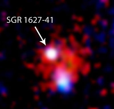 False colour X-ray image of the sky region around SGR 1627-41 obtained with XMM-Newton. Credits: ESA/XMM-Newton/EPIC (P. Esposito et al.)   