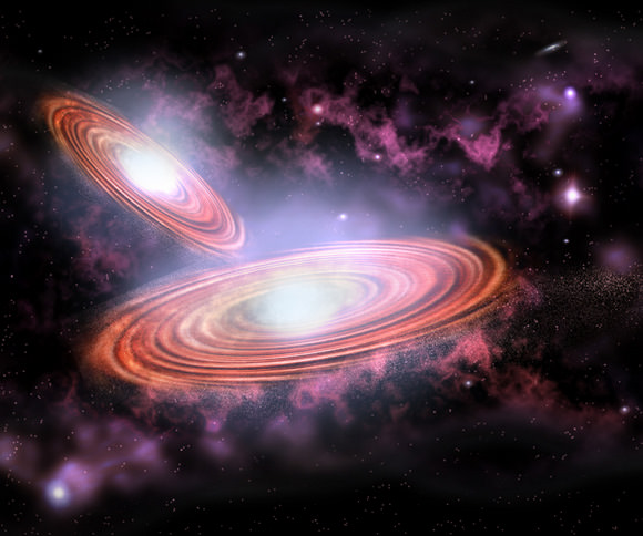 Artists conception of the binary supermassive black hole system. Credit P. Marenfeld, NOAO