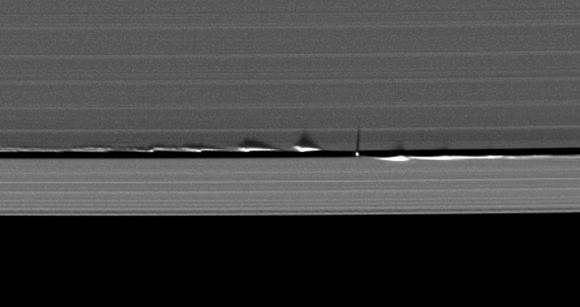 Vertical structures created by Saturn's small moon Daphnis cast long shadows across the rings in this dramatic image taken as the planet approaches its mid-August 2009 equinox. Credit: CICLOPS