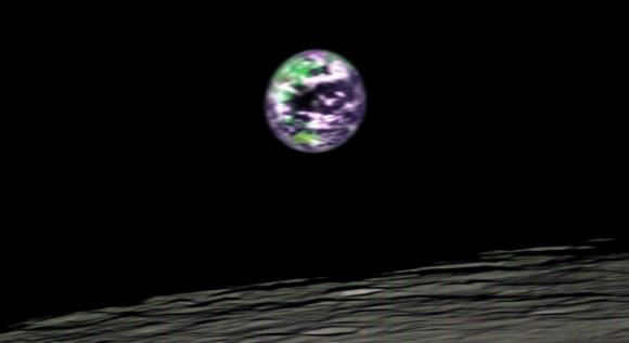 This false-color image of Earth was taken from 200 kilometers (124 miles) above the lunar surface was taken by the Moon Mineralogy Mapper, one of two NASA instruments onboard the Indian Space Research Organization's Chandrayaan-1 spacecraft.  Credit: NASA/JPL/Brown