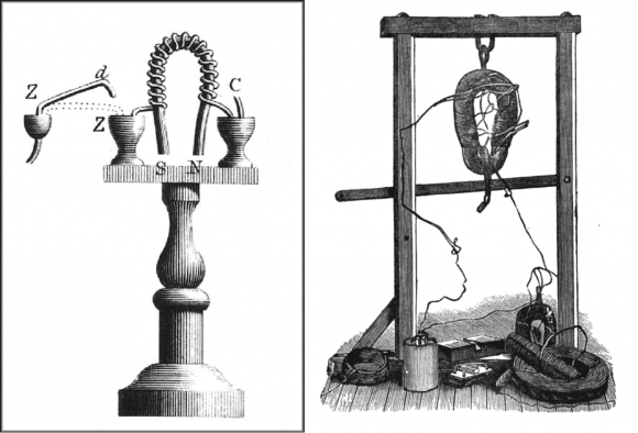 Illustration of Sturgeon's electromagnet (1924) and one of Henry's improved designs (1830s). Credit: Smithsonian/ Scientific American