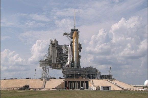 Space shuttle Atlantis atop the mobile launcher platform is secured on Launch Pad 39A. Photo credit: NASA/KSC 