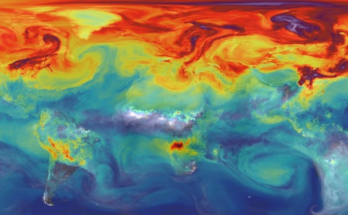 Carbon dioxide in Earth's atmosphere if half of global-warming emissions are not absorbed. Credit: NASA/JPL/GSFC