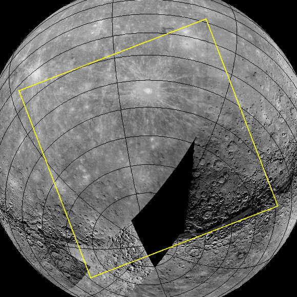 Footprint for MESSENGER's first image from Mercury's orbit on March 29