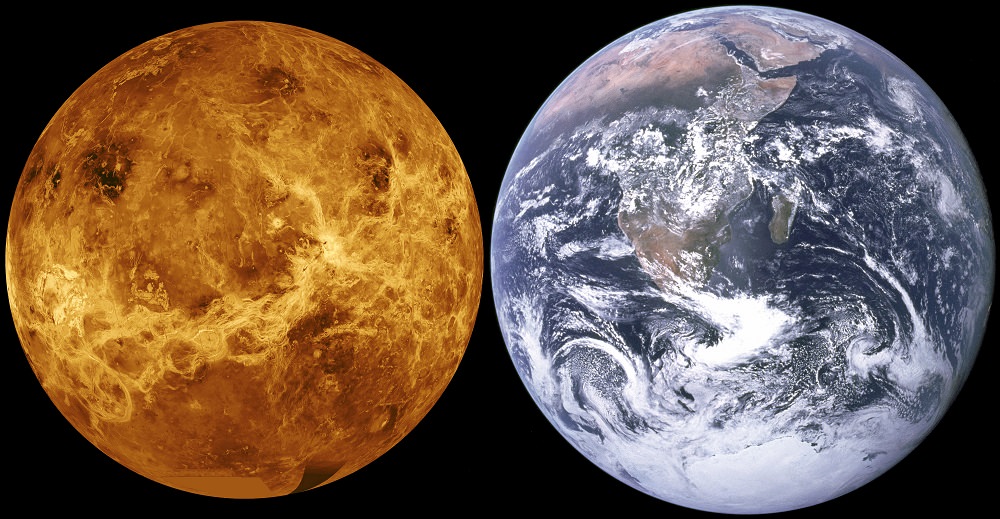At a closest average distance of 41 million km (25,476,219 mi), Venus is the closest planet to Earth. Credit: NASA/JPL/Magellan