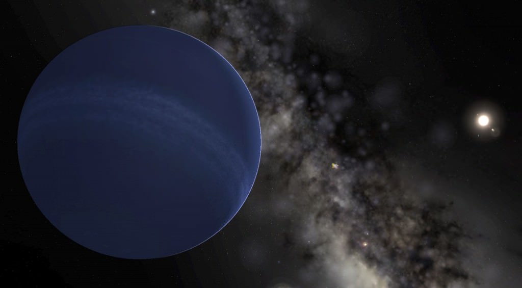 The imagined view from Planet Nine looking back toward the sun. Astronomers think the huge, distant planet is gaseous, similar to the other giant planets in our solar system. 