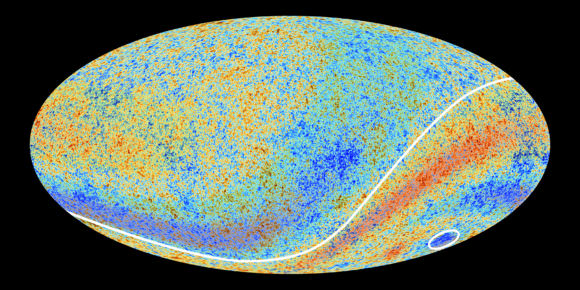 The cosmic microwave background radiation, enhanced to show the anomalies. Credit: ESA and the Planck Collaboration