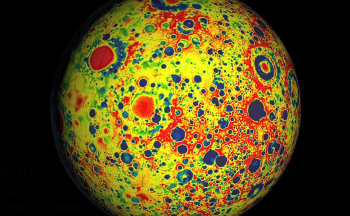 Map showing variations in the lunar gravity field, as measured by NASA's Gravity Recovery and Interior Laboratory (GRAIL) . Credit: NASA/JPL-Caltech/MIT/GSFC