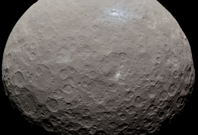 A view of Ceres in natural colour, pictured by the Dawn spacecraft in May 2015. Credit: NASA/ JPL/Planetary Society/Justin Cowart