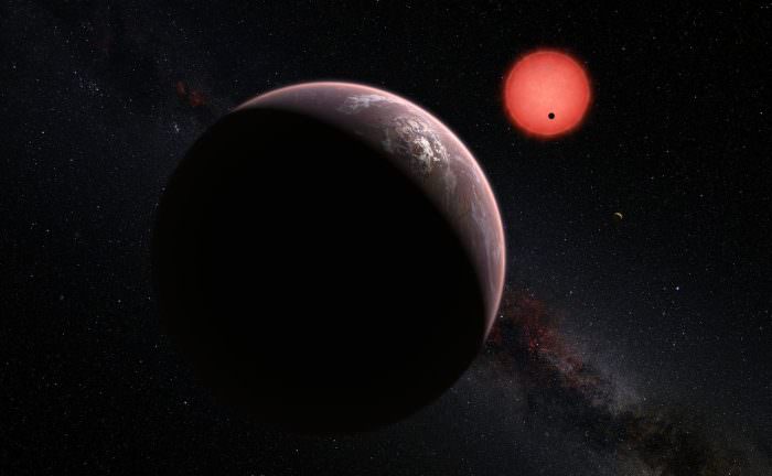 Artist's impression of three newly-discovered exoplanets orbiting an ultracool dwarf star TRAPPIST-1. Credit: ESO/M. Kornmesser/N. Risinger (skysurvey.org).