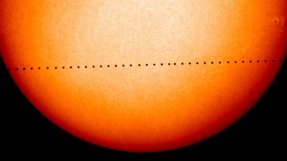 A timelapse of Mercury transiting across the face of the Sun. Credit: NASA