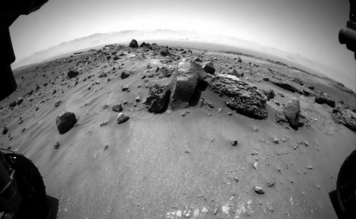 View from the Curiosity rover at the foot of Aeolis Mons, before the rover starts to climb the mountain. Credit: NASA