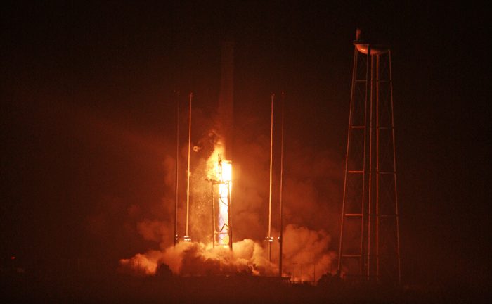 The Orbital ATK Antares rocket topped with the Cygnus cargo spacecraft launches from Pad-0A, Monday, Oct. 17, 2016 at NASA's Wallops Flight Facility in Virginia. Orbital ATK's sixth contracted cargo resupply mission with NASA to the International Space Station. Credit: Ken Kremer/kenkremer