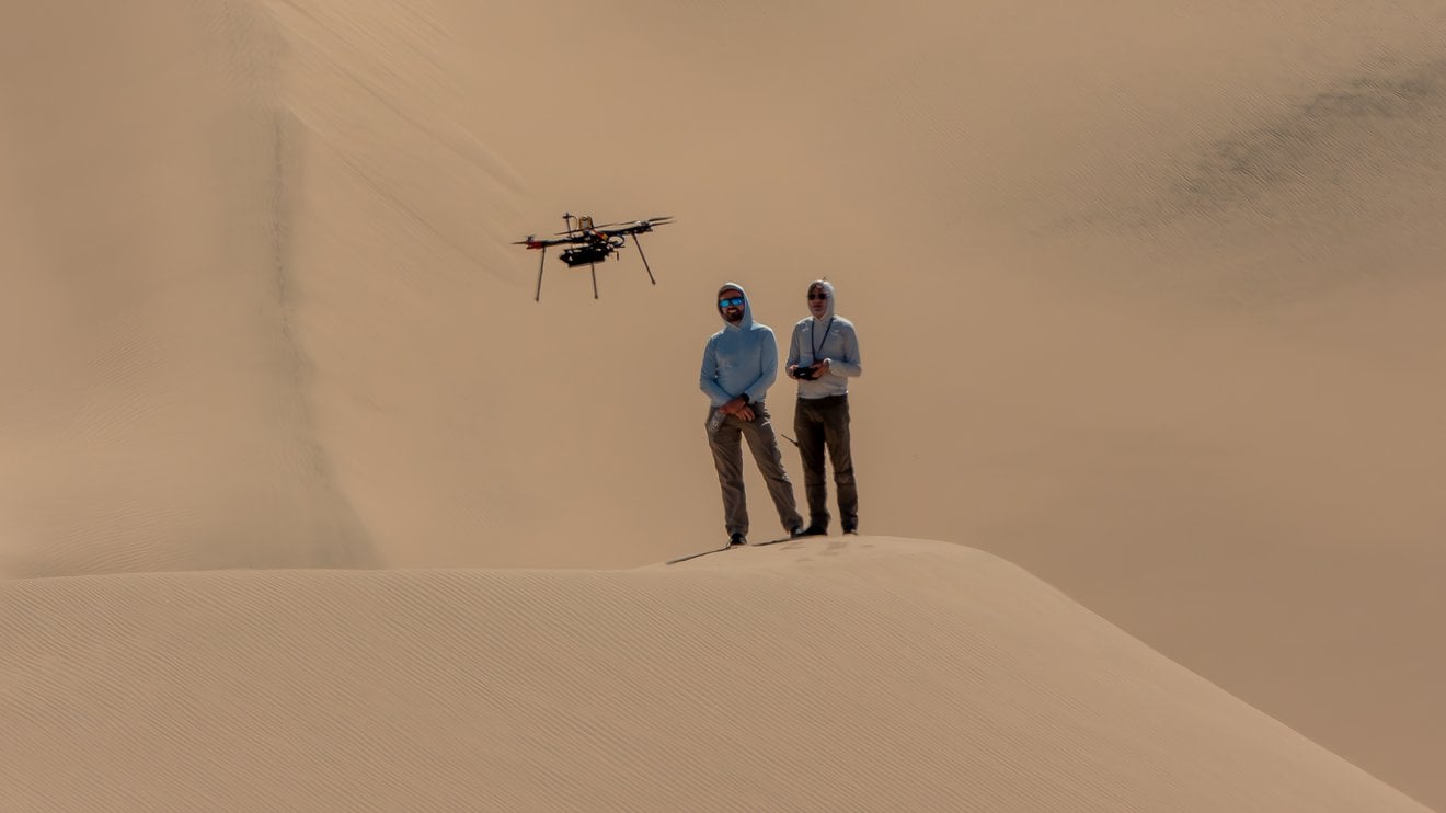 Researchers from NASA testing a drone in the the Dumont Dunes area of the Mojave Desert. Credit - NASA / JPL-Caltech