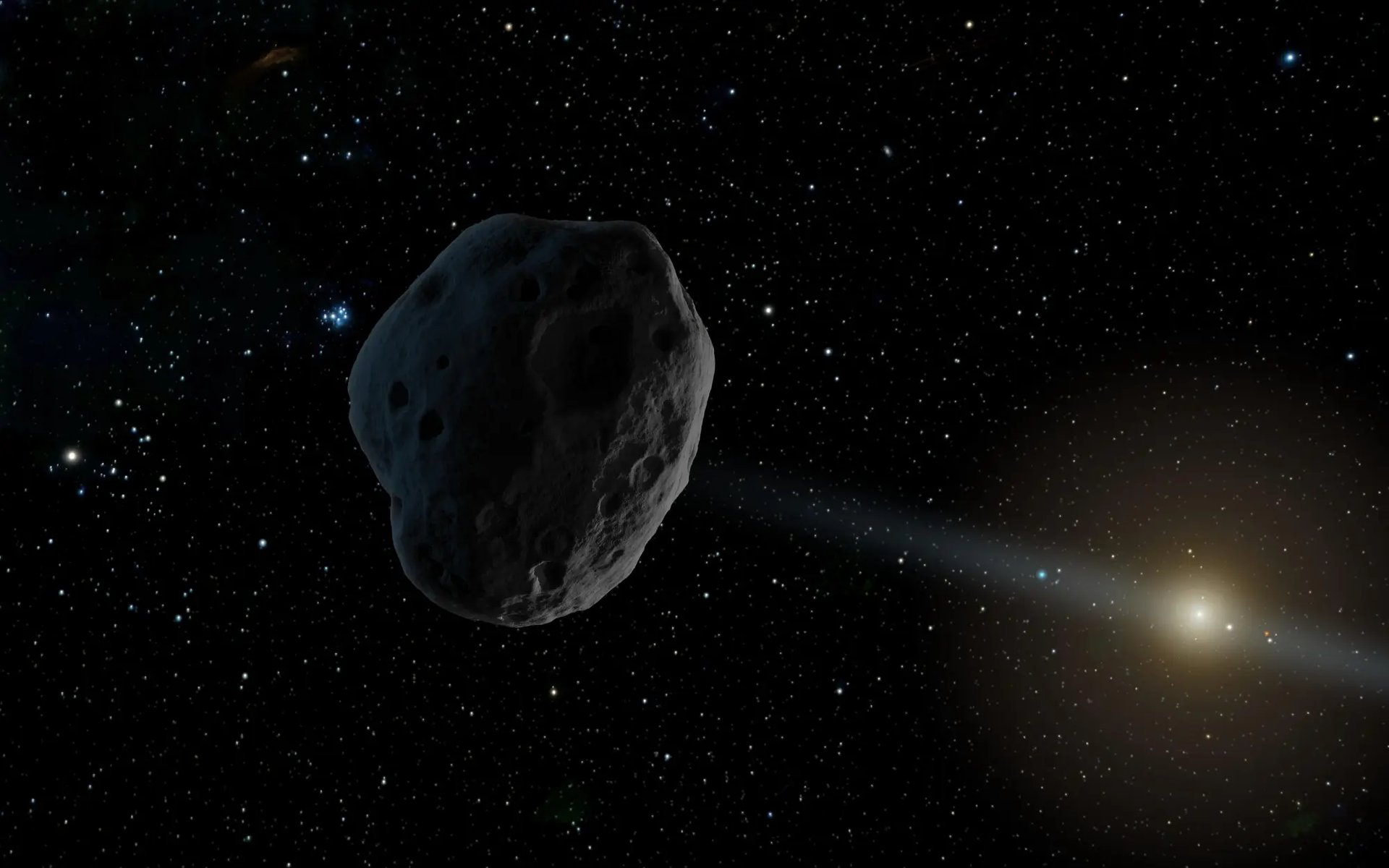 Artist's depiction of a near-Earth asteroid with an elongated orbit. Credit - NASA/JPL-Caltech