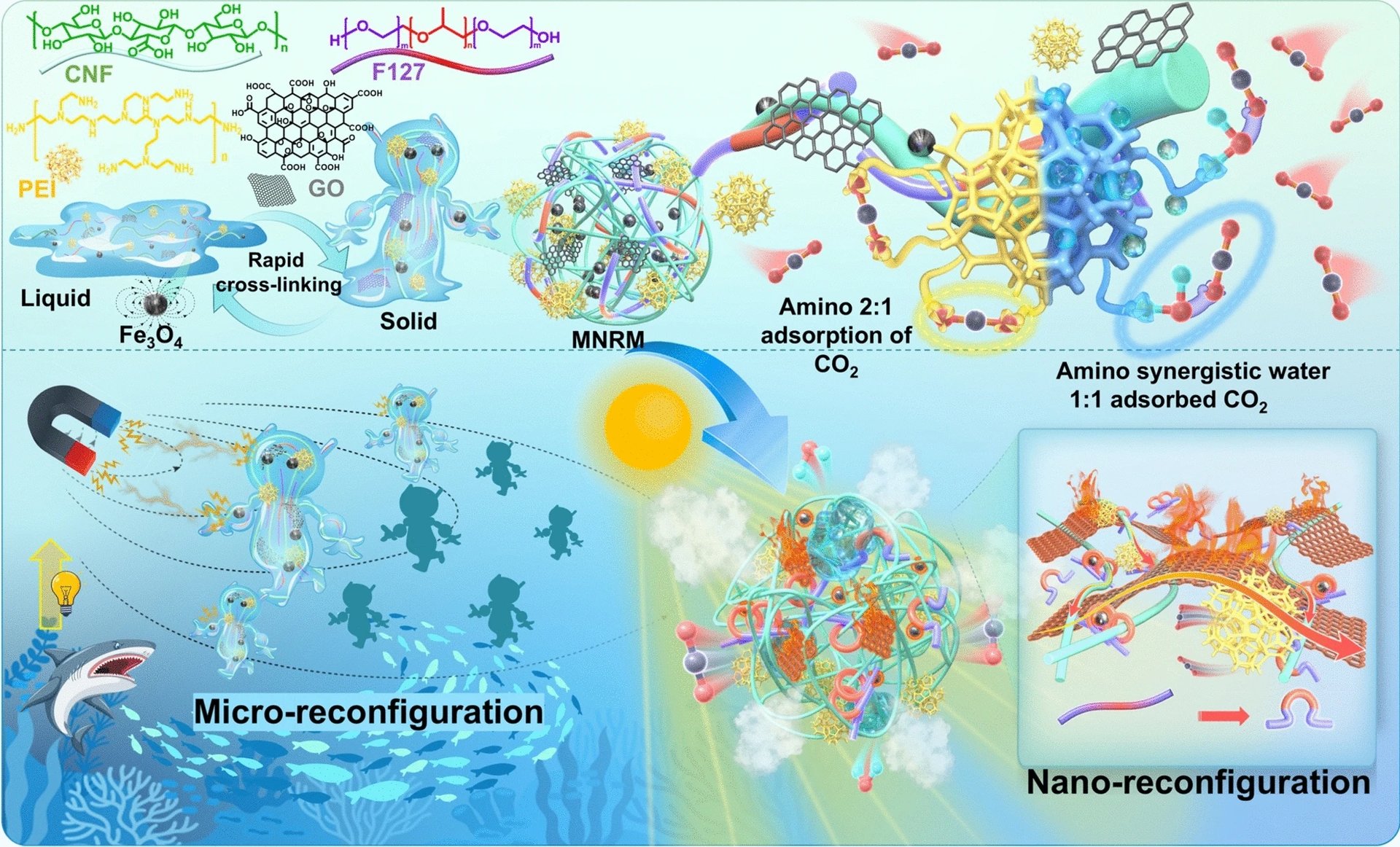 Graphic from the Nano-Micro Letters paper that shows how the system captures and "scrubs" CO2. Credit - W. Lu et al.