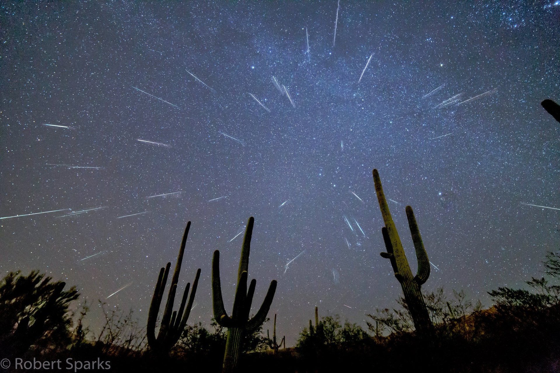 A composite image of the 2017 Geminids over the Sonoran Desert. Credit: Robert Sparks.