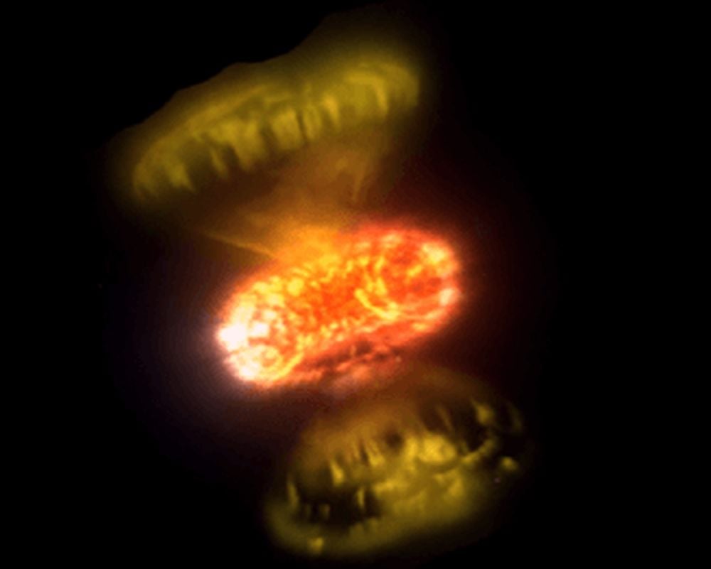 This artist's illustration shows some of the unexpected complexity in nova explosions. They occur when matter accumulates on the surface of a white dwarf and eventually triggers a sudden thermonuclear explosion. New direct images of the explosions proves that they're more complex than previously thought. Image Credit: Georgia State University