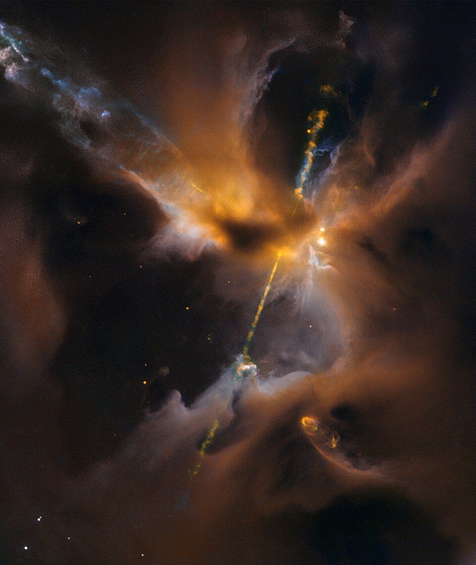 Hubble Space Telescope images of HH 24, a fine colourful example of a Herbig–Haro object (Credit : NASA/ESA)