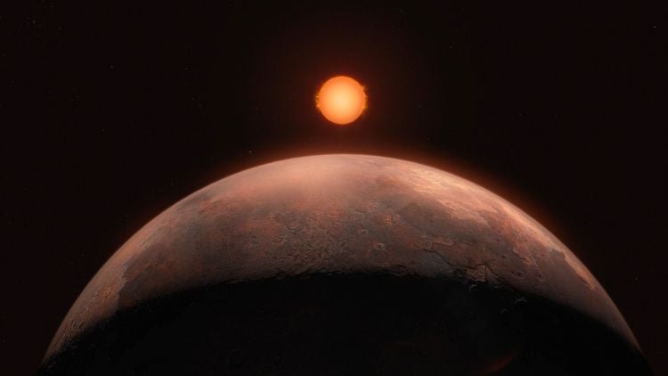 Artist's illustration of Barnard b, which present a similar color and appearance as Mars. The purpose of this study was to model how a Mars-like exoplanet orbiting Barnard's star would lose its atmosphere. (Credit: ESO/M. Kornmesser)