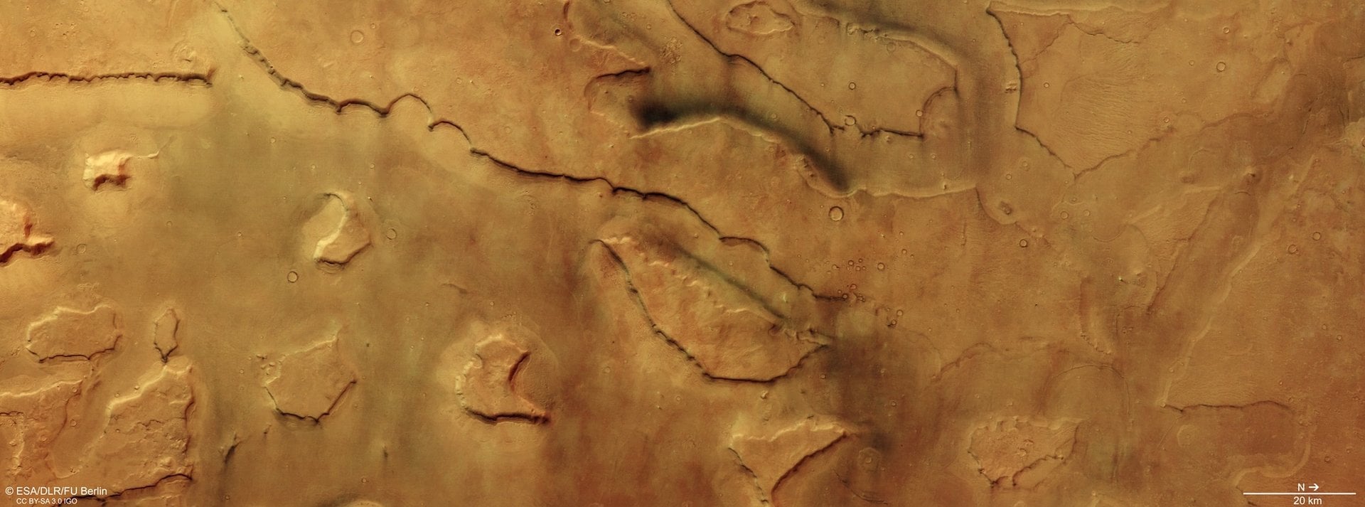 Mars Express Captures Dozens of Dust Devils in Mars Valley