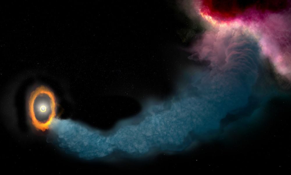 A Massive Stream of Gas Tilted This Planet-Forming Disk