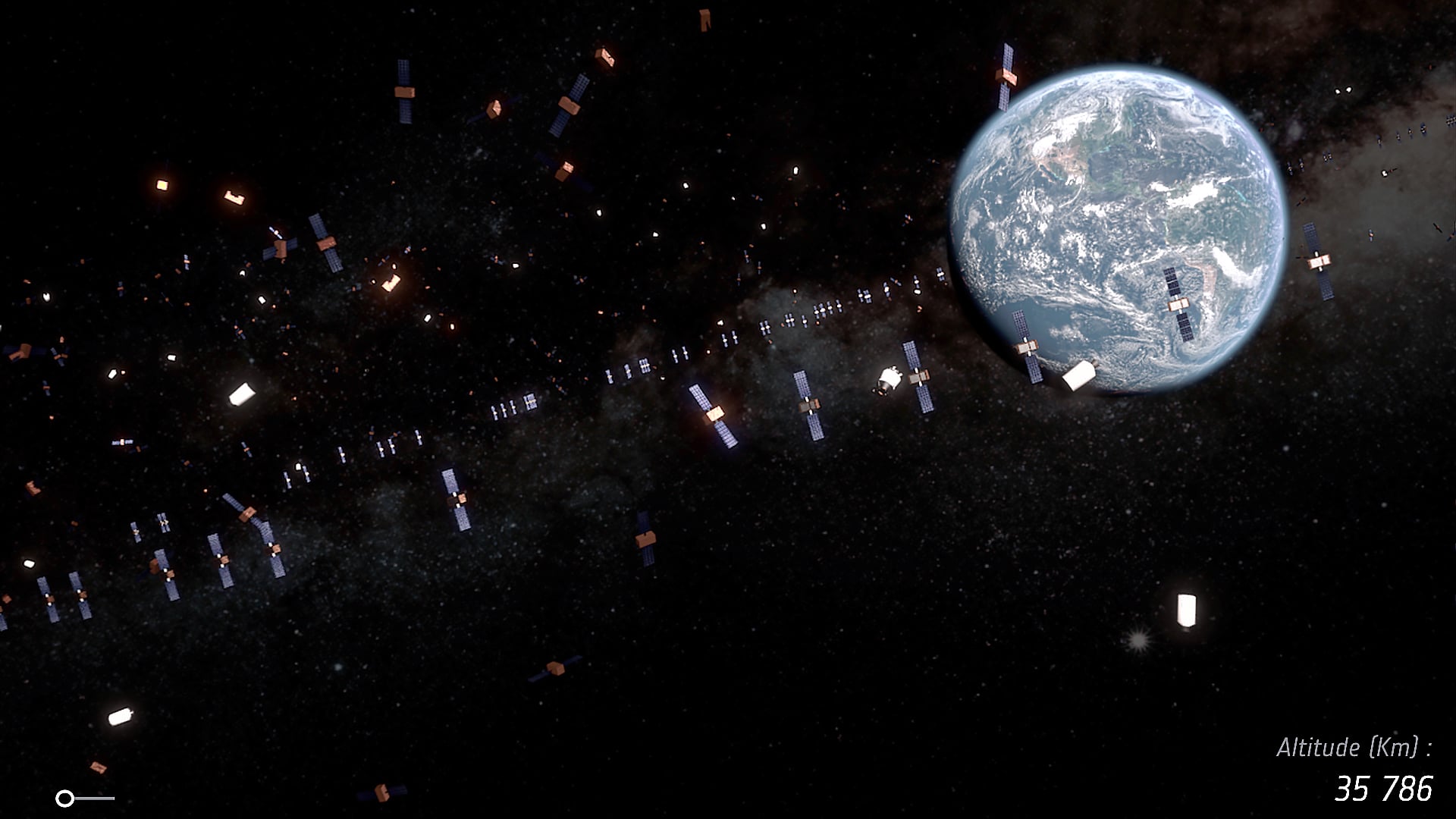 Artist's impression of debris and defunct launcher stages in the Geostationary ring. Credit: ESA/ID&Sense/ONiRiXE