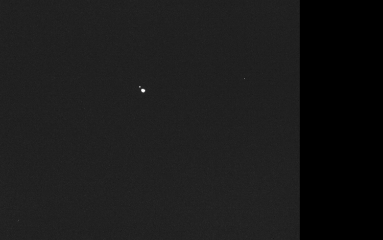 Hera's first image of the binary asteroid, Didymos and Dimorphos. (Credit: ESA)