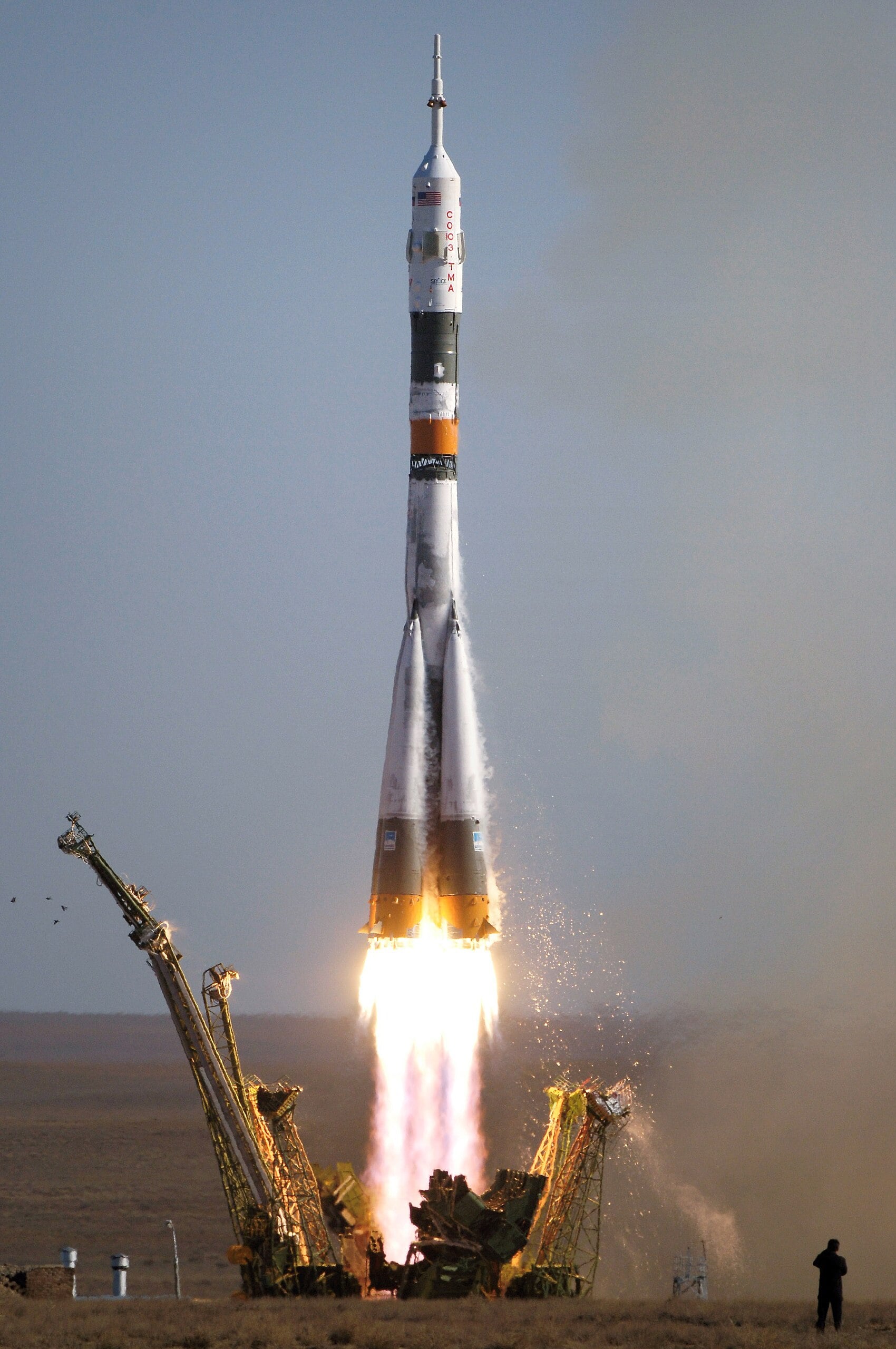 A Soyuz-FG rocket launches from "Gagarin's Start" (Site 1/5), Baikonur Cosmodrome (Credit : Bill Ingalls)