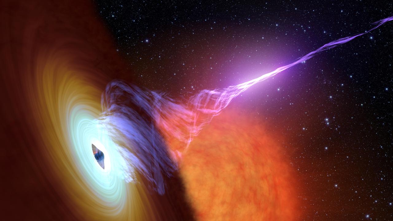 Artist's concept of a black hole with a relativistic jet. Credit: NASA/JPL-Caltech