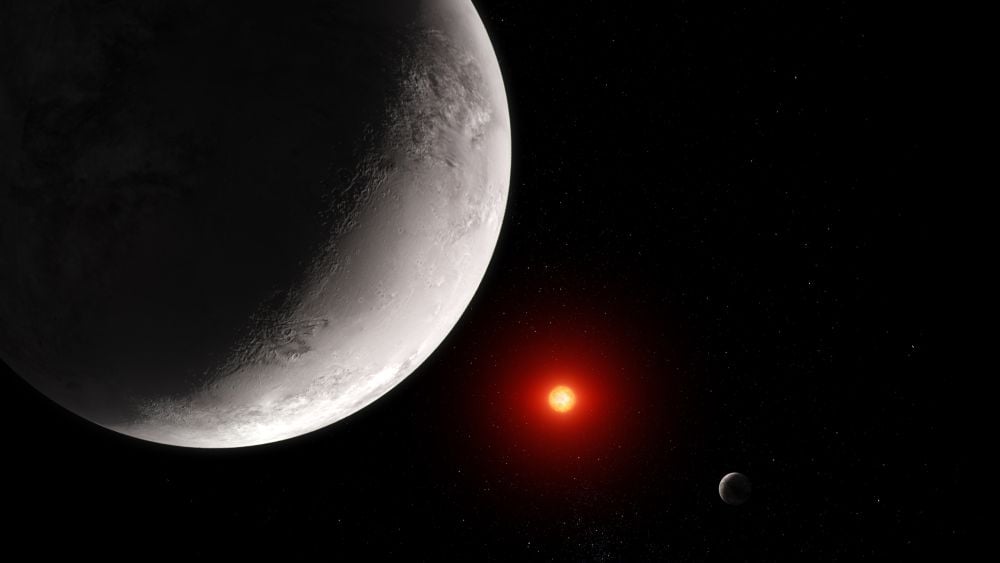 This artist's illustration shows an exoplanet orbiting a dim red dwarf star. There are many unanswered questions about the survival of atmospheres on rocky world around M-dwarfs like this. Astronomers have found a red dwarf with an orbiting rocky exoplanet that is so well-understood it can serve as a benchmark for studies of exoplanet atmospheres. NASA/ ESA/ CSA/ Joseph Olmsted (STScI)/ Webb Space Telescope.