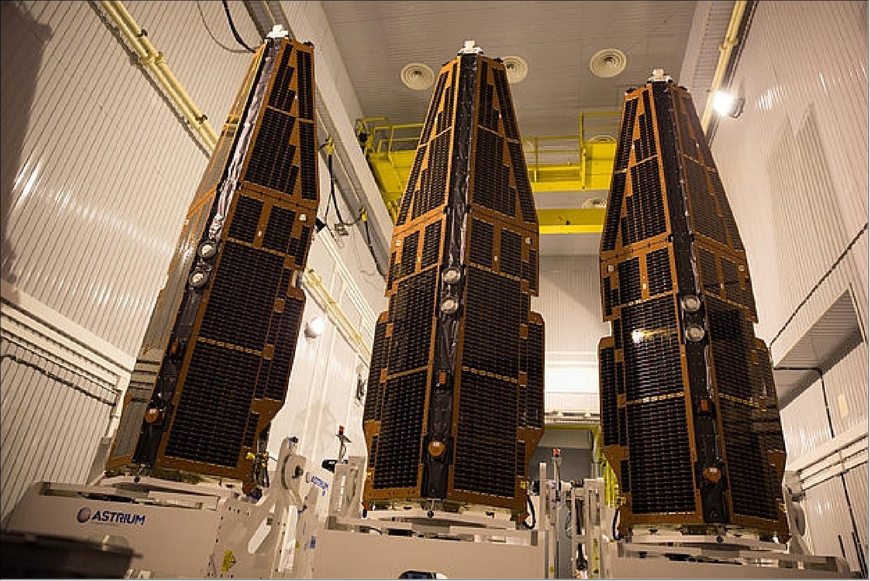 The original Swarm trio of satellites prior to launch. Credit: ESA.
