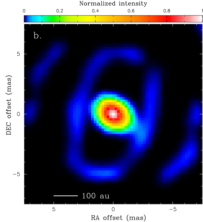 This reconstructed GRAVITY image of WOH G64 is from the research and clearly shows the elongated, cocoon shape. Image Credit: Ohnaka et al. 2024.