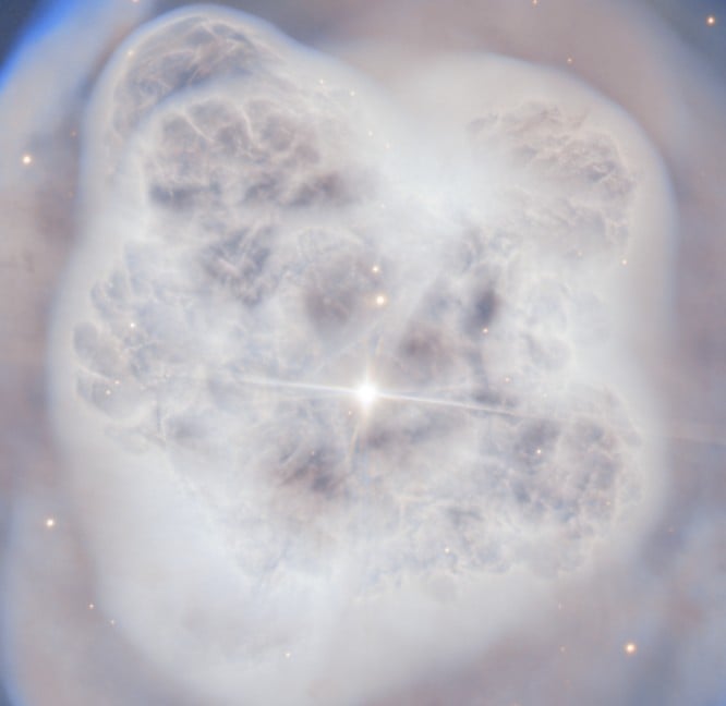 This zoom-in of NGC 1514 shows some of the gaseous structure inside the nebula. The bright star in the image is a foreground star and is not part of the nebula. Instead, an obscured binary star sits in the center. Image Credit: International Gemini Observatory/NOIRLab/NSF/AURA Image Processing: J. Miller & M. Rodriguez (International Gemini Observatory/NSF NOIRLab), T.A. Rector (University of Alaska Anchorage/NSF NOIRLab), D. de Martin & M. Zamani (NSF NOIRLab)
