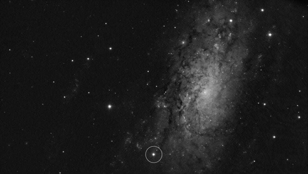 This image shows the location of the supernova SN 2024ggi in the NGC 3621 galaxy. It was taken on 11 April 2024, just 26 hours after the initial detection of the supernova. The VLT's FORS2 instrument captured it and provided critical spectropolarimetric information. Image Credit: ESO/Y. Yang et al.