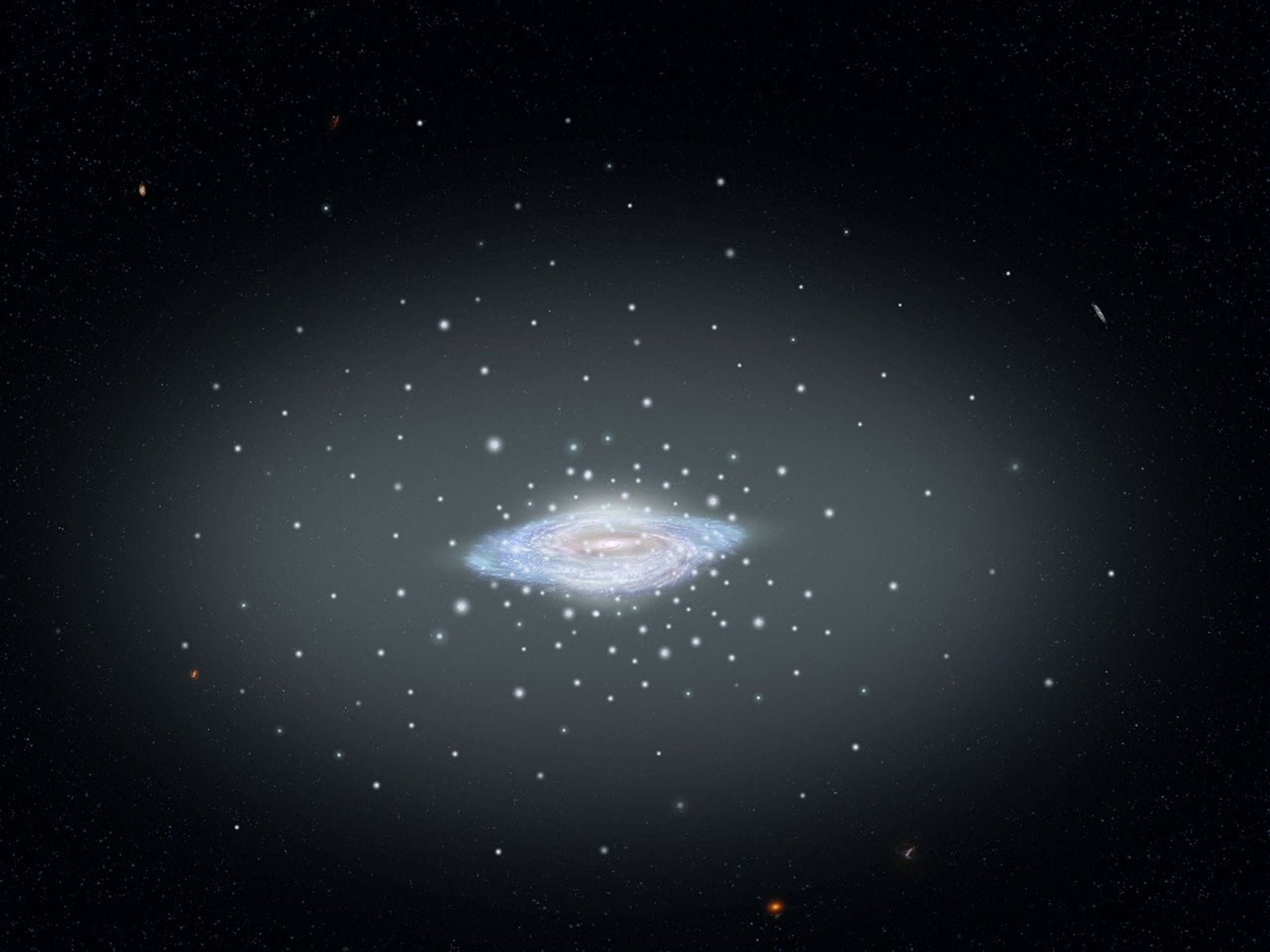 A sketch of our galaxy that shows its globular clusters with respect to distance and position. Credit: NASA, ESA, and A Feild (STScI).