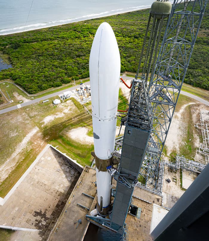 A fully-stacked New Glenn rocket at Launch Complex 39A at NASA's Kennedy Space Center at Cape Canaveral, Florida. Credit: Blue Origin
