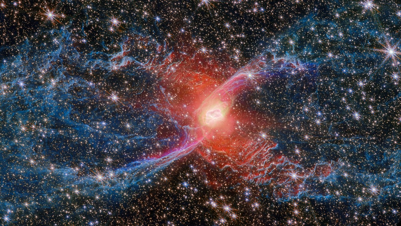 This new NASA/ESA/CSA James Webb Space Telescope Picture of the Month features NGC 6537 — the Red Spider Nebula. Using its Near InfraRed Camera (NIRCam), Webb has revealed never before seen details in this picturesque planetary nebula with a rich backdrop of thousands of stars (Credit : NASA/ESA/CSA)