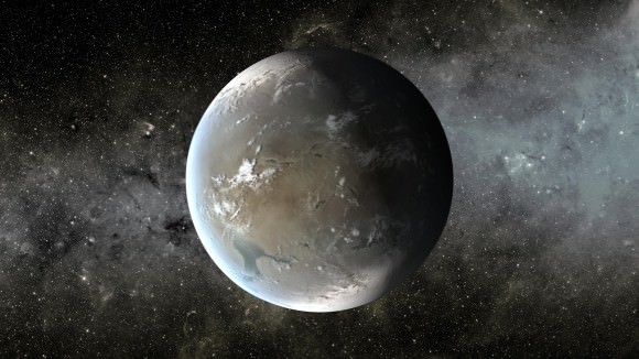 Kepler-62f, an exoplanet that is about 40% larger than Earth. It's located about 1,200 light-years from our solar system in the constellation Lyra. Credit: NASA/Ames/JPL-Caltech