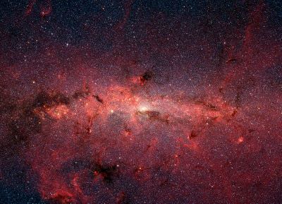 The core of the Milky Way seen in Infrared. Seeing through this has been a real challenge. Credit: NASA/Spitzer