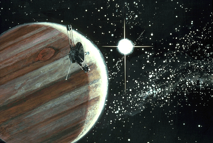Artist impression of Pioneer 10 at Jupiter. Image credit: NASA/JPL